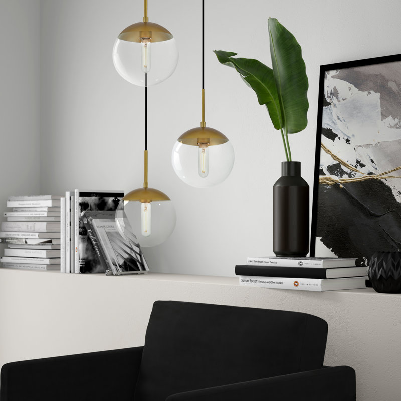 Yearby Dimmable Globe Cluster Pendant, Brass, Frosted White, 3 Lights