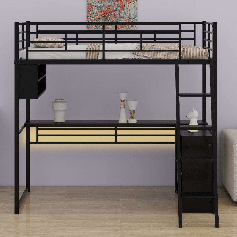 Metal Loft Bed With LED