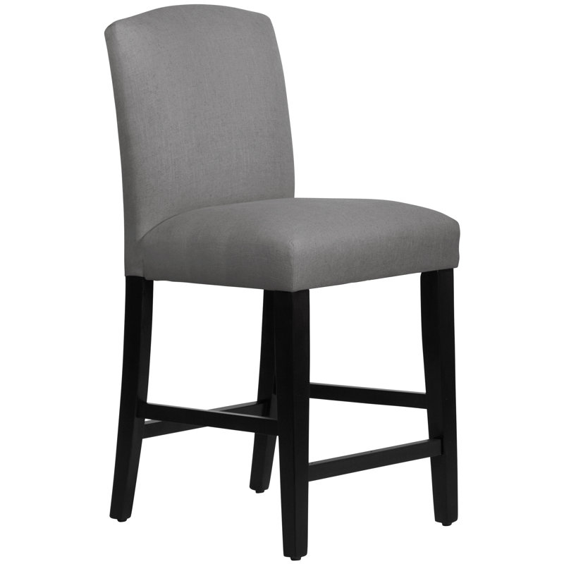 Tabouret de bar et de comptoir April, Tabouret de comptoir (siège d'une hauteur de 26 p, Lin classique gris, Bois noir