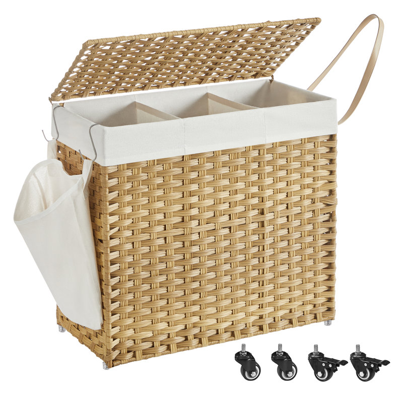 Wood Rolling Laundry Hamper with Handles, Natural