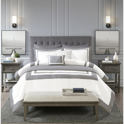 Édredon et courtepointe en gris double / grand - Coussin de courtepointe 2 po
