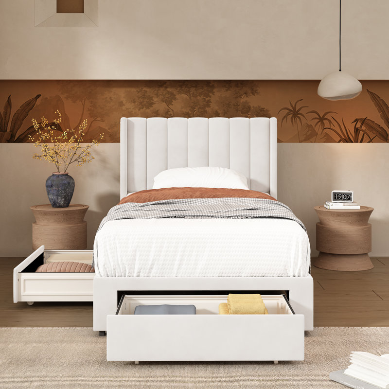 Lit plateforme avec rangement Jeilyn, Blanc, Simple