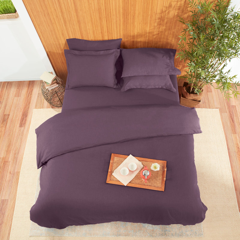 Ensemble de housse de couette en rayonne de bambou, Housse de couette très grand + 2 taies décorativ, Mauve aubergine