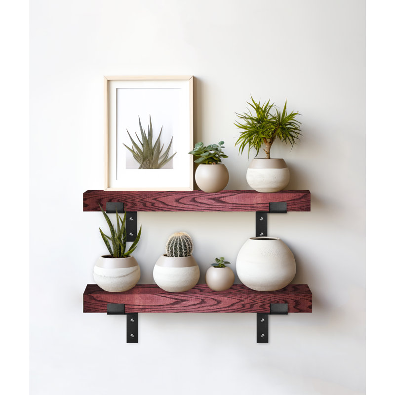 2 Piece Oak Bracket Shelf, 2"H x 35"W x 4.5"D
