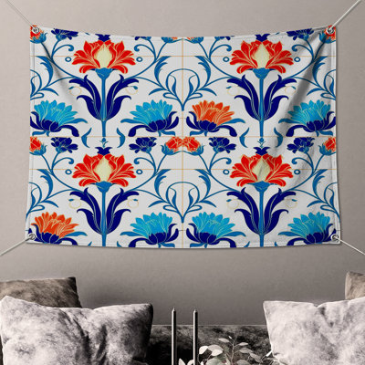 Colorful Floral Tiles Wall Tapestry - Floral Wall Decor