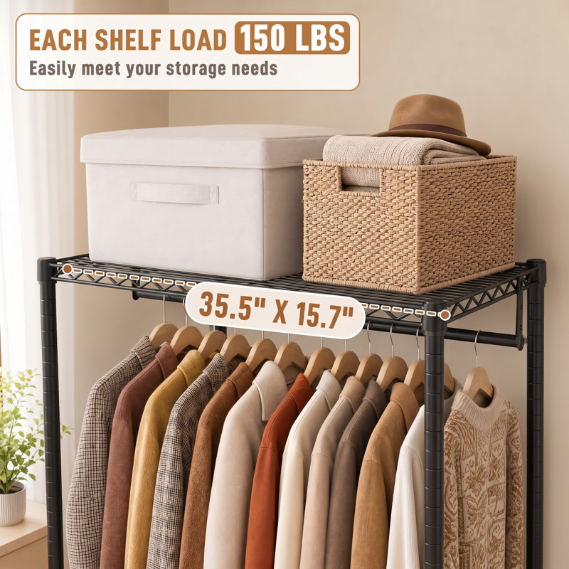 90.1 cm Adjustable Rolling Clothes Rack, Black