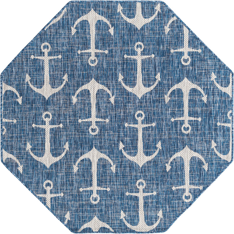 Outdoor Ayton Area Rug Sea Color, Octagon 5'3" x 5'3"