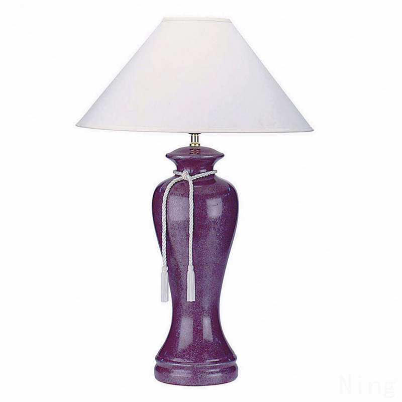 Lampe de table haute 35 po en céramique, design incurvé avec finition bourgogne, abat-jour en lin