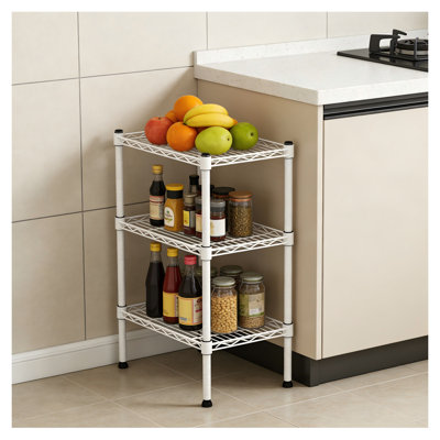 3-Tier Metal Storage Shelf, White Multi-Purpose Organizer for Living Room, Bathroom, Kitchen & Laundry Room - Space Saving Storage Solution