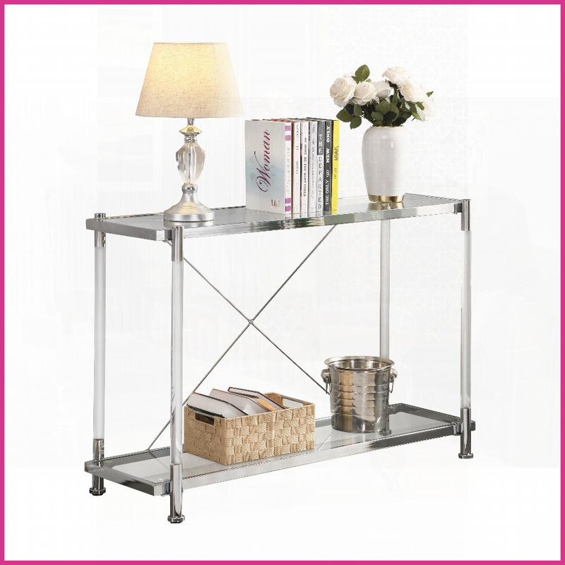 Table basse en métal chromé avec tablettes en verre à 2 niveaux, coins polis et amp; Conception peu encombrante pour le salon