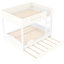 Grand lit superposé avec couchette de conception automobile, blanc et beige, rangement de chevet, structure, assemblage rapide et bibliothèque beige à thème automobile, caractéristiques, facile-130715985-130715988