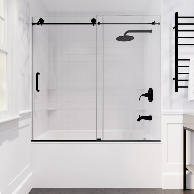 Raymore - W x 62'' H Single Added Door Frameless Tub Door with TSUNAMI GUARD, Matte Black