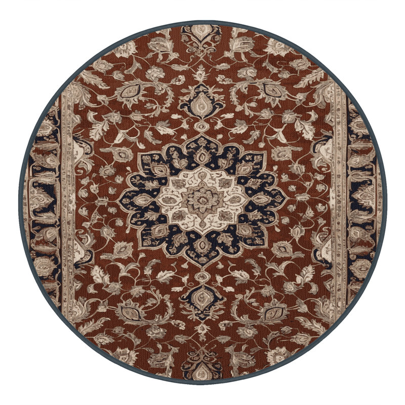 Machine Washable Persian Black Area Rug, Round 6'