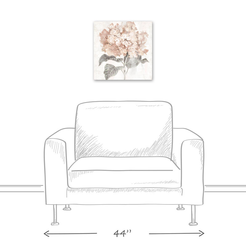 Hydrangée rosée sur toile, H 16 po x l 16 po x P 1,25 po