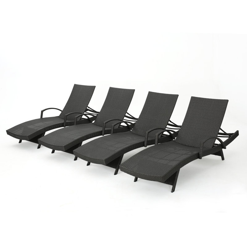 Billur Outdoor Wicker Chaise Lounge Set, Gray