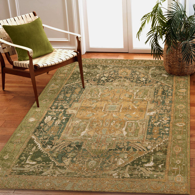 Marina Heriz Indoor/Outdoor Area Rug Green, Rectangle 4'10" x 7'6"