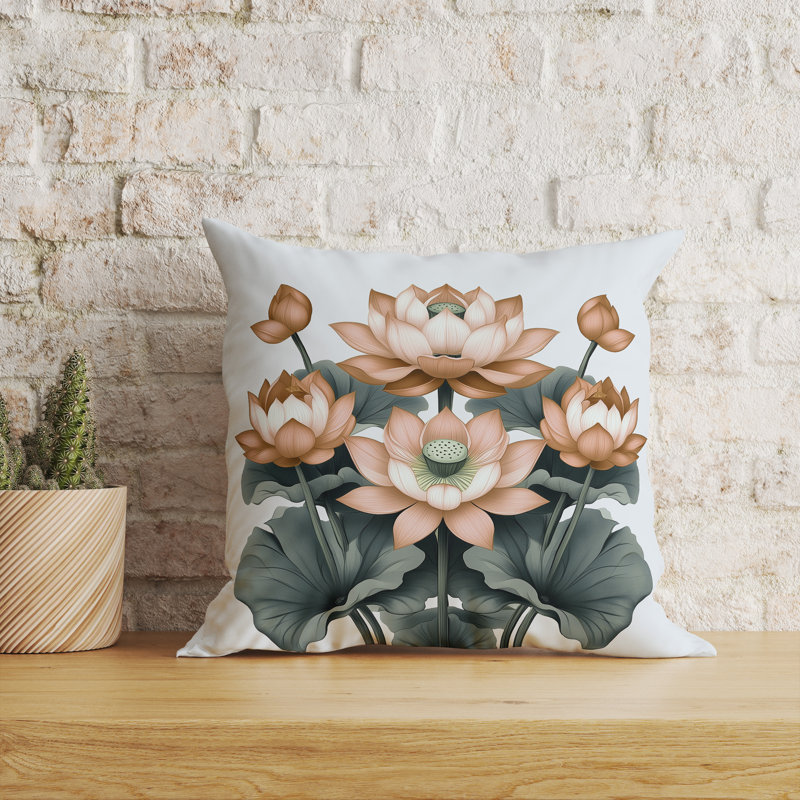 Ajanta Lotus Art Intérieur/Extérieur 26x26, Carré 26 po, Blue/Peach