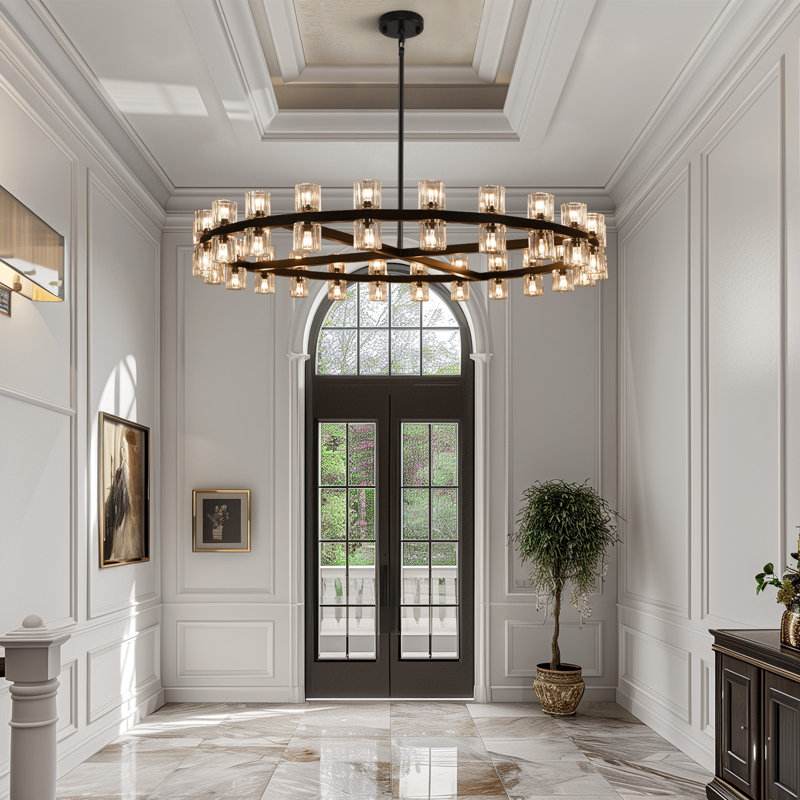 36"/48"/60" Dimmable Round Crystal Cup Large Chandelier, 103" H x 48" W x 48" D, Matte Black