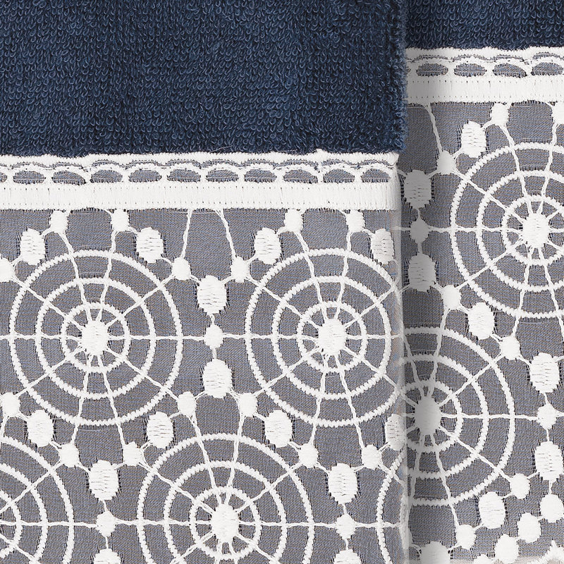  Débarbouillette turque en coton à dentelle crème, Bleu marine