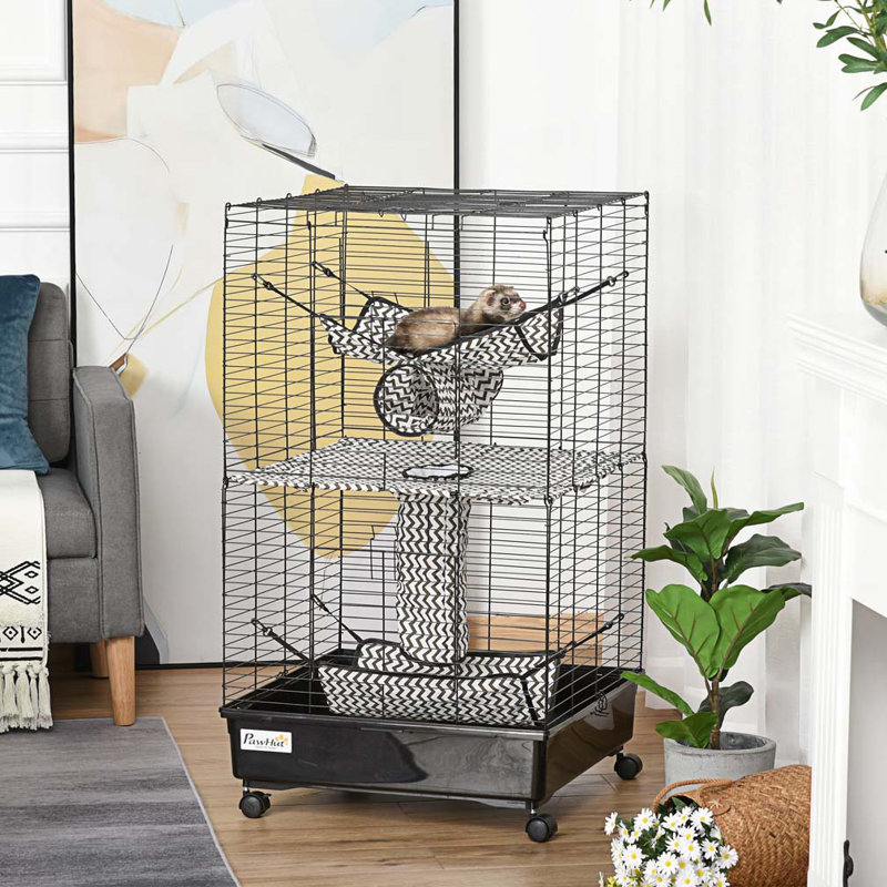 Cage à furet 42 "avec freins à roues, hamacs, noir