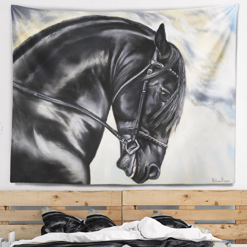 Tapisserie de cheval frison, H 50 po x l 60 po
