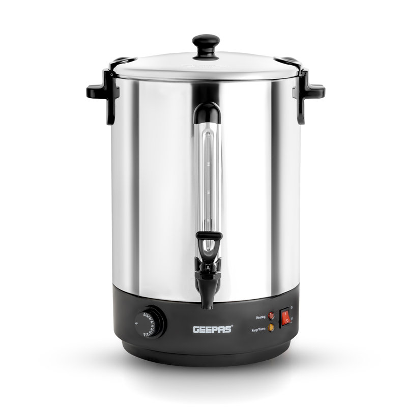 GEEPAS Electric Catering Urn, Instant Hot Water Boiler Dispenser - Tea Urn Kettle Home Brewing Commercial or Office Use with Keep Warm- Easy Pour Tap, Stainless Steel – 2 Year Warranty