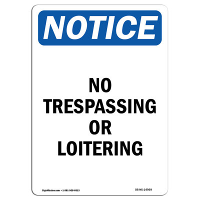 No Trespassing or Loitering Sign