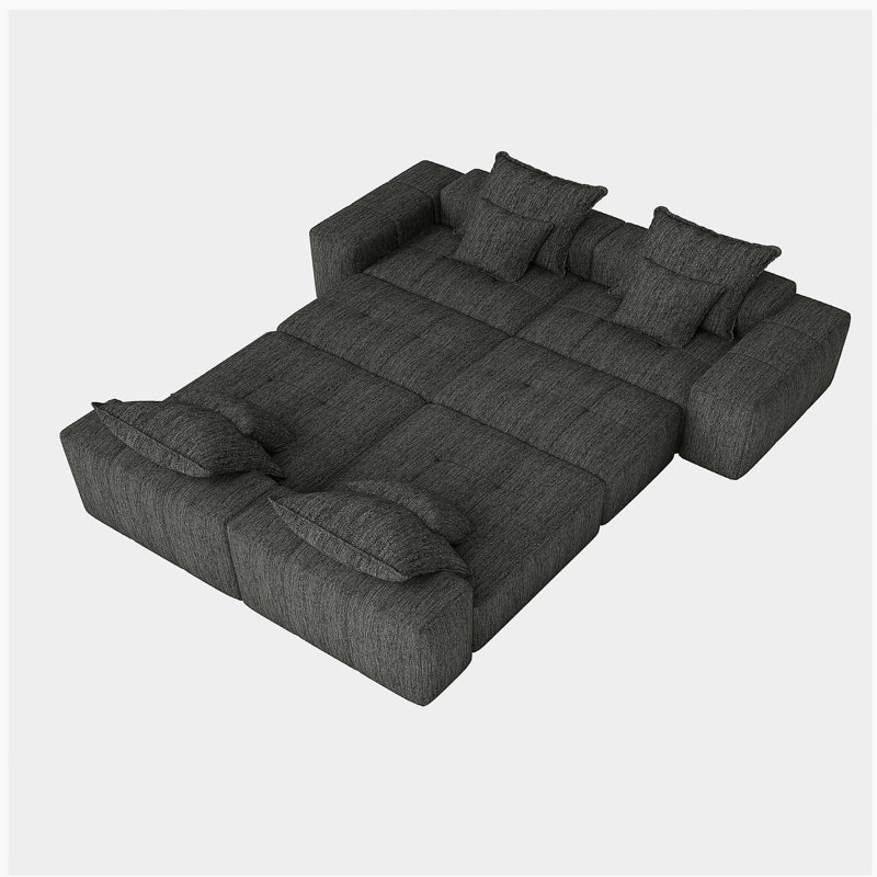 Ensemble de canapés modulaires très grands et modernes, canapé moelleux en velours brillant avec 8 coussins, 8 canapés à bricolage combinés, sans assemblage, noir