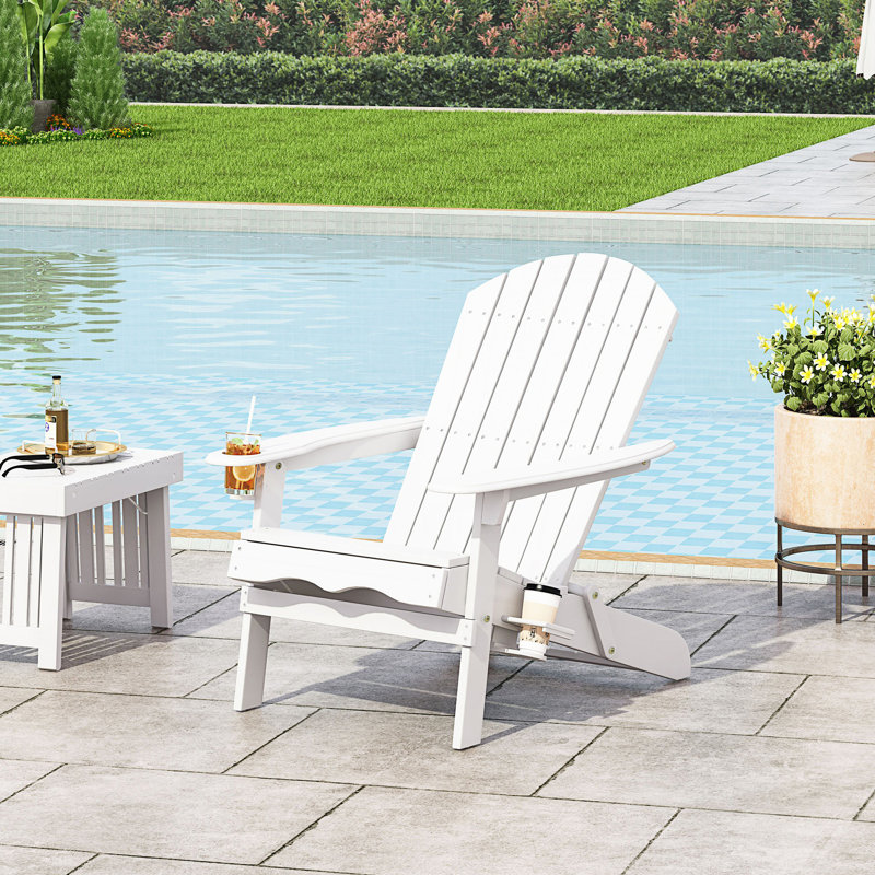 Adirondack Chair With Folding Design And Cup Holders, White