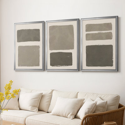 Neutral Color Block I - Toile tendue avec châssis sur mesure - 3 pièces