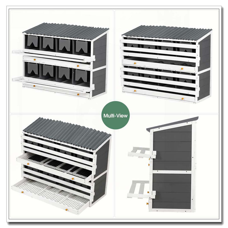Boîtes de nidification pour poulets, boîte de nidification pour poulets en bois, 8 boîtes de ponte pour poules, canards et volaille avec œufs roulants, toiture en PVC et perchoirs pliables, l 47 po x l 26,4 po x H 35,4 po