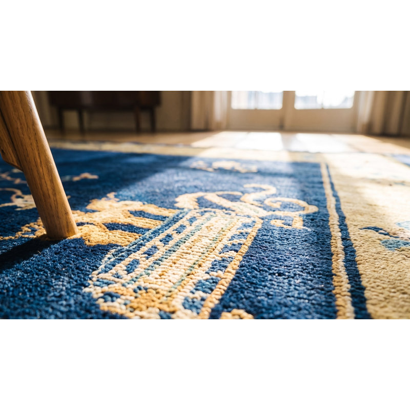 Antique Chinese Room Size Wool Blue Rug