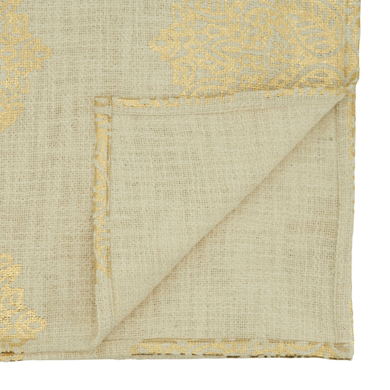 Gold Foil Print Medallion Cotton Table Runner