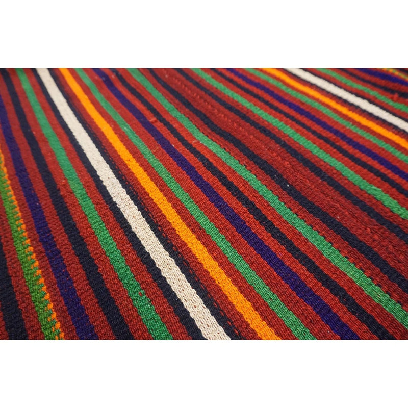 Multicolor Vintage Mid-century Modern Stripe Handwoven Turkish Kilim Small Rug 4'0" x 6'0" Area Rug
