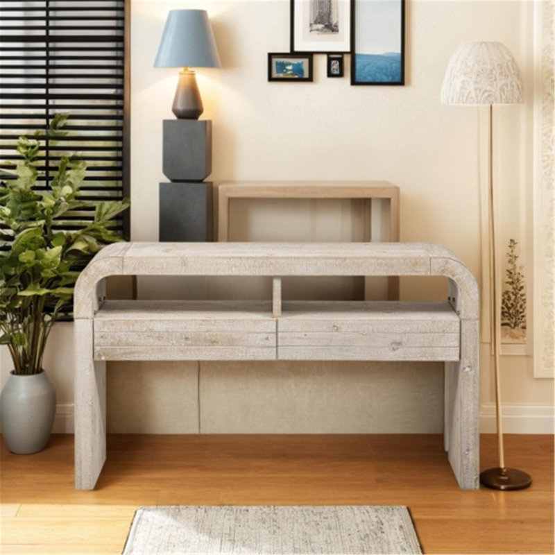 Console rétro courbée avec rangement efficace et savoir-faire raffiné, Bois naturel délavé