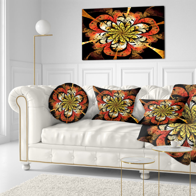 Fleur fractale jaune foncé orange - coussin imprimé abstrait