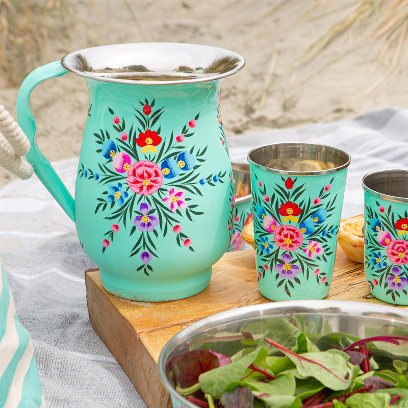 7Pc Buttercup Pansy 300Ml Stainless Steel Picnic Jug Set - By BillyCan, Mint