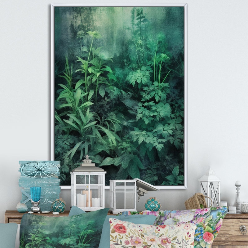Jardin des herbes sur toile, H 44 po x l 34 po x P 1,5 po, Cadre flottant blanc