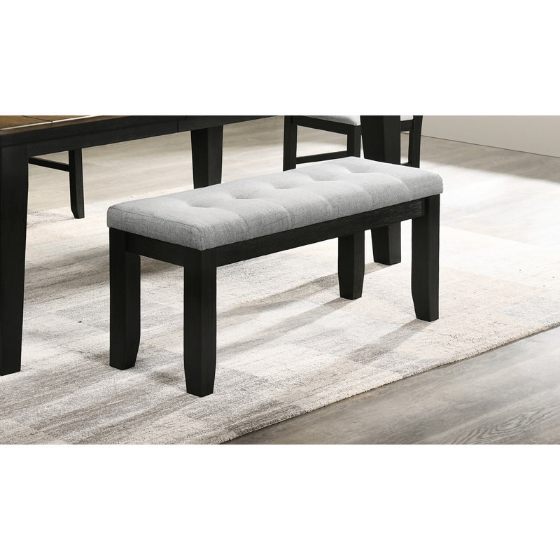 Gray Upholstered Bench With Solid Wood Tapered Legs, Contemporary Home Furnishing Bedroom Linen-Like Upholstery And Legs For Relaxation