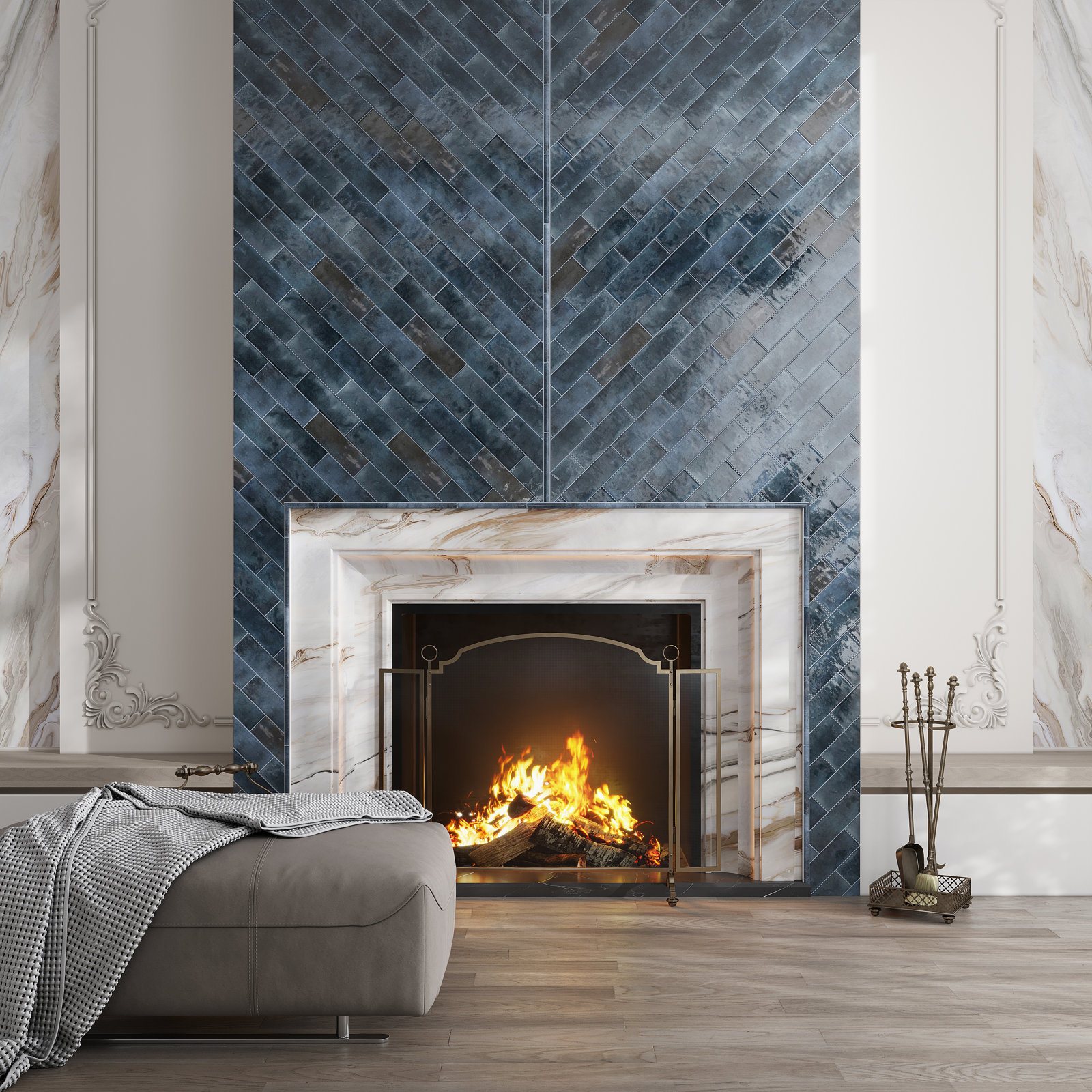 Antiek 3" x 8" Ceramic Subway Tile, Spruce Blue
