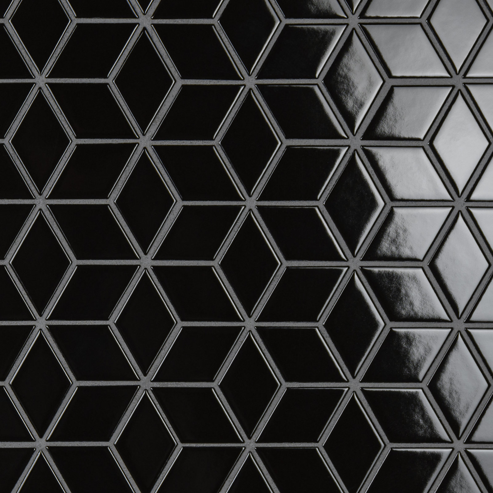 Metro Rhombus 11" x 12" Porcelain Mosaic Tile, Glossy Black