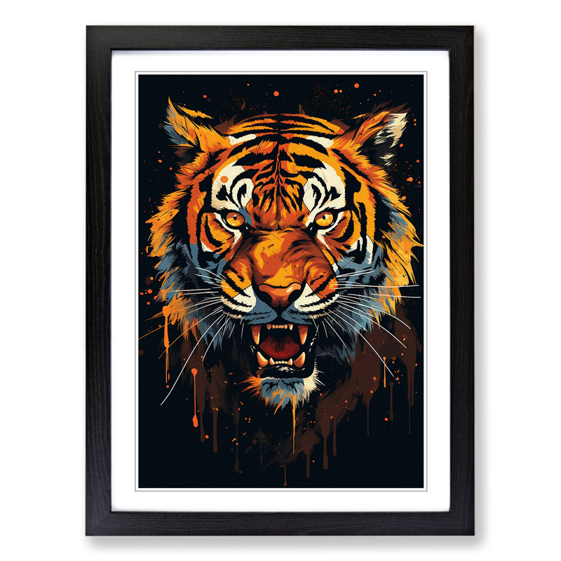 XYZ-FRM-V1223-1637 Tiger Minimalism 1 Piece Single Picture Frame Wall Art, 46cm H x 34cm W x 2cm D, Black