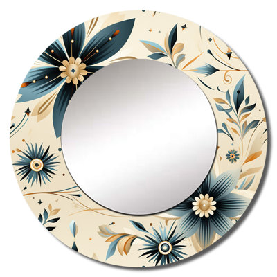 Nomadic Serenity Boho Pattern - Geometric  Decorative Mirror, Beige Round Wall Mirror, Printed Metal Art