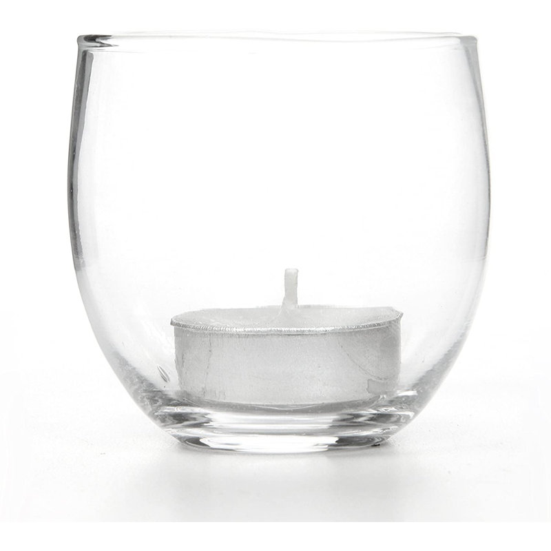 Paquet de 12 porte-bougies chauffe-plat en verre transparent de 2,5 po de diamètre Hosley, style Roly Poly, pour mariages, cadeaux, reiki, spa, événements, décor élégant et durable