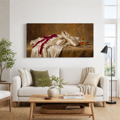 White Robe and Ballet Slippers with Red Ribbon Canvas Wall Art