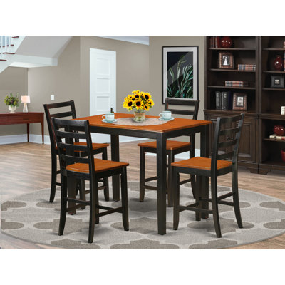 5 Piece Counter Height Dining Table Set Includes a Rectangle Wooden Table and 4 Kitchen Dining Chairs, Black & Cherry