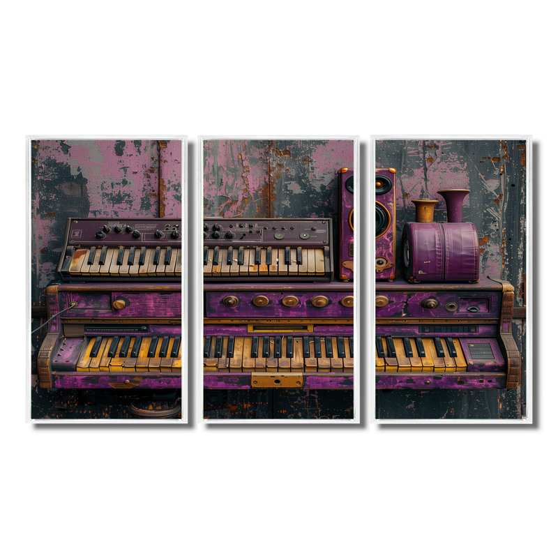 Ensemble de salon et clavier mauve doré, Toile argentée avec cadre flottant, H 40 po x l 60 po x P 1 po