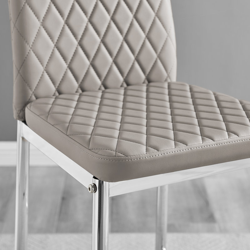 Milton Luxury Breakfast Bar Stool in Quilted Design Faux Leather - Modern Chic Kitchen, Silver, Cappuccino