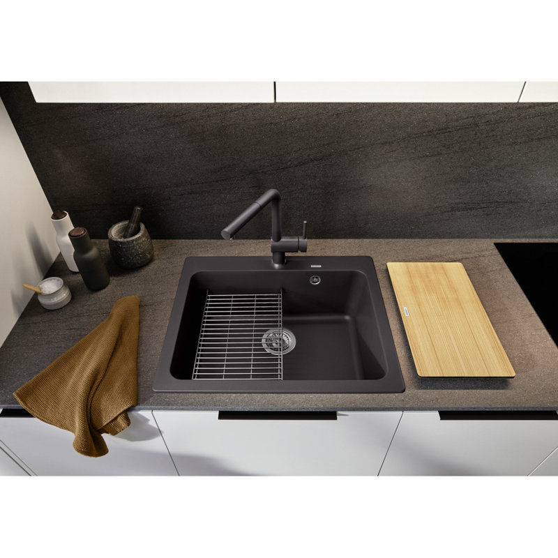 Naya Single Bowl Inset Kitchen Sink, Rock Grey