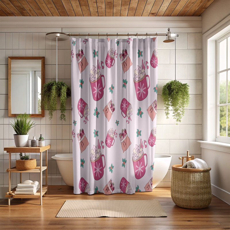 Rideau de douche standard rose 1 pièce, H 74 po x l 71 po